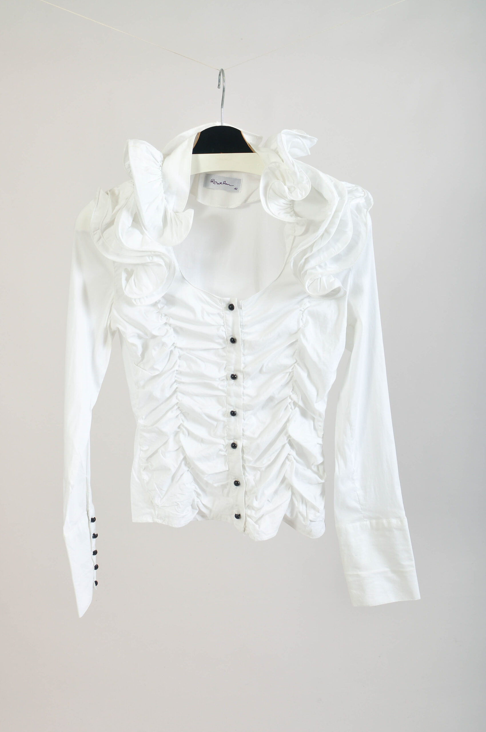 Vintage 00s White Ruffle Shirt | Size 42 (M/L) | Y2K Blouse