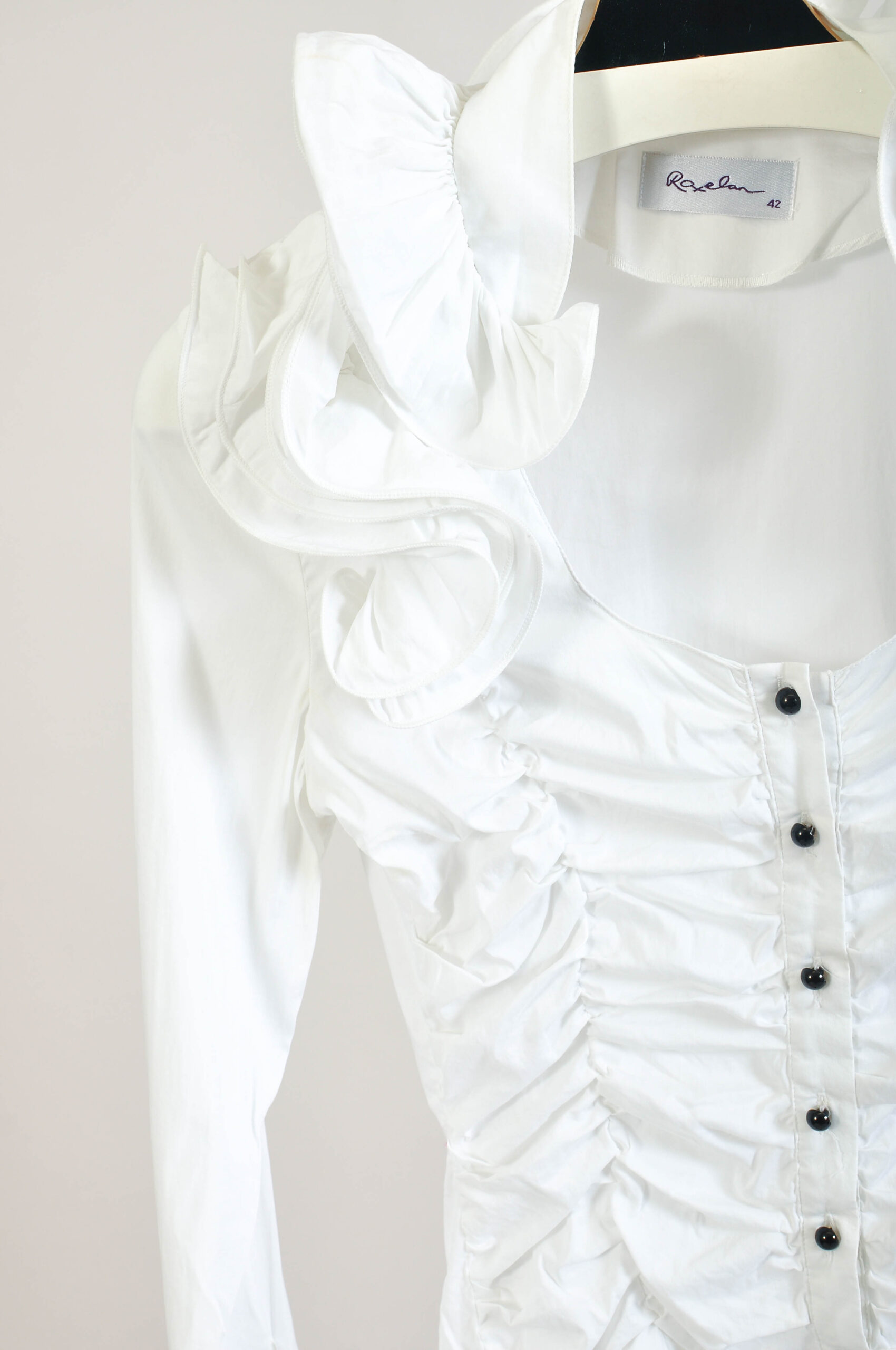 Vintage 00s White Ruffle Shirt | Size 42 (M/L) | Y2K Blouse - Image 4