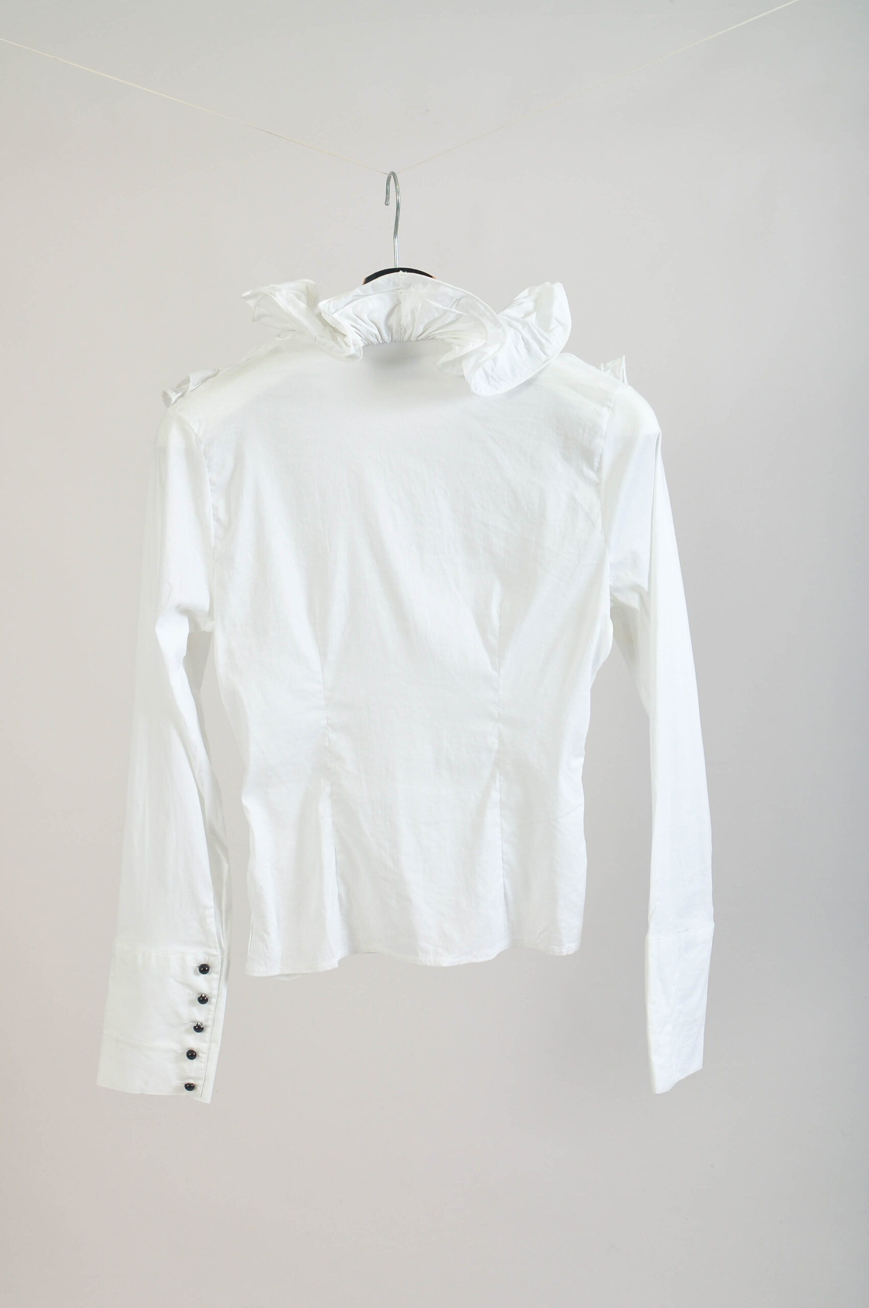 Vintage 00s White Ruffle Shirt | Size 42 (M/L) | Y2K Blouse - Image 6