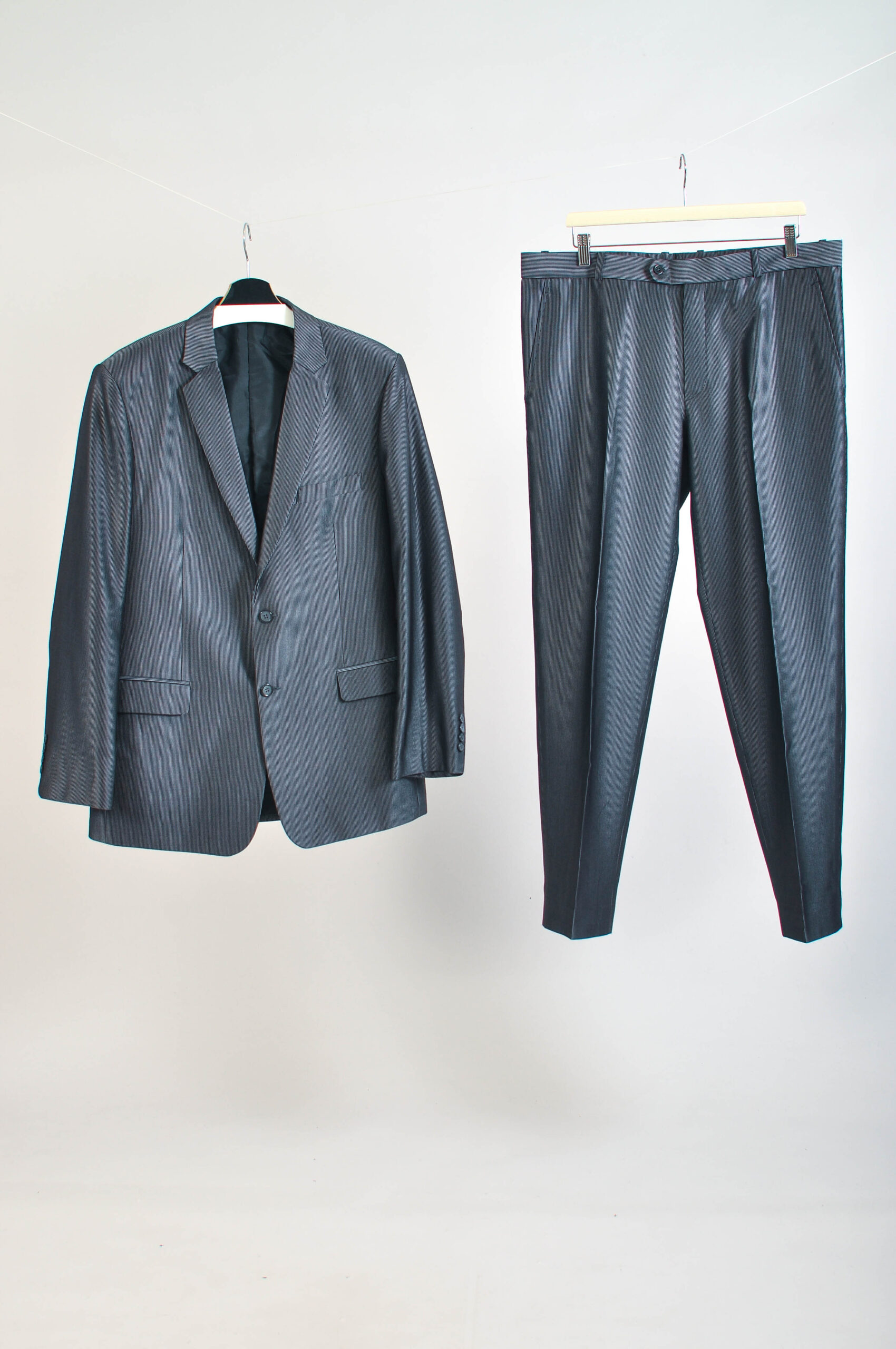 Vintage 00s Silver Striped Suit | XL | Retro Two-Piece Suit
