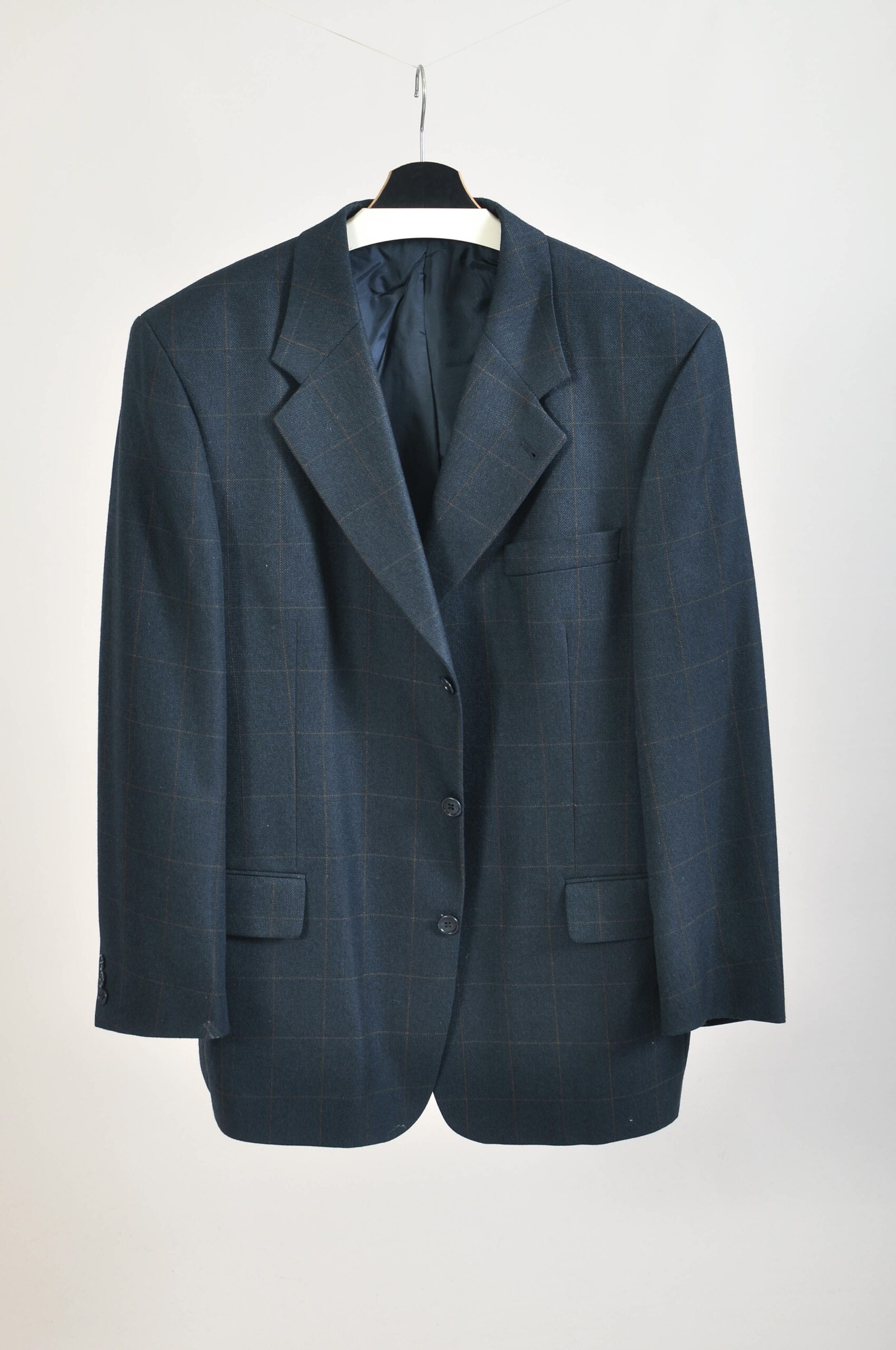 Vintage 00s Dark Blue Checkered Blazer | XXL