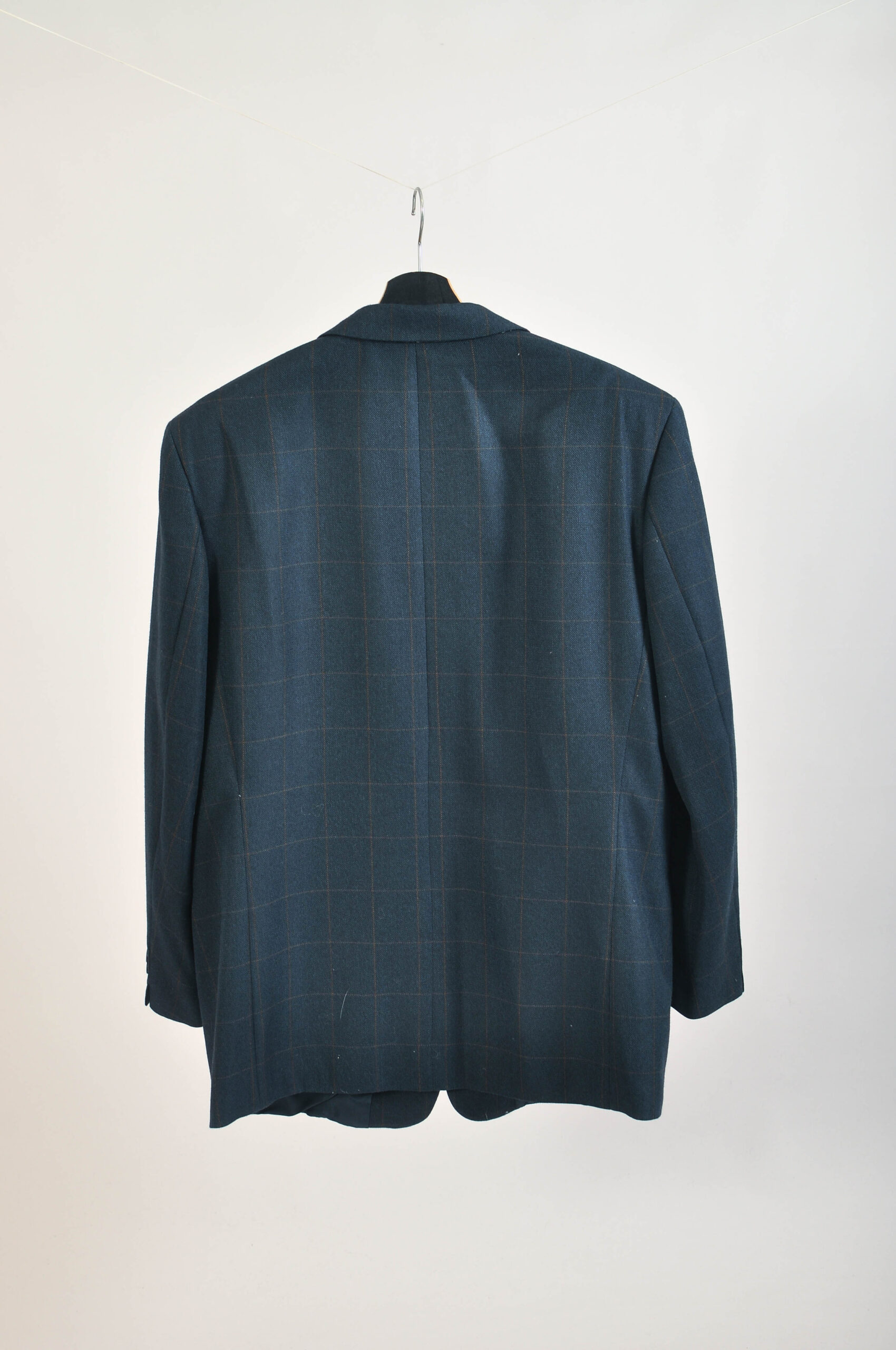 Vintage 00s Dark Blue Checkered Blazer | XXL - Image 5