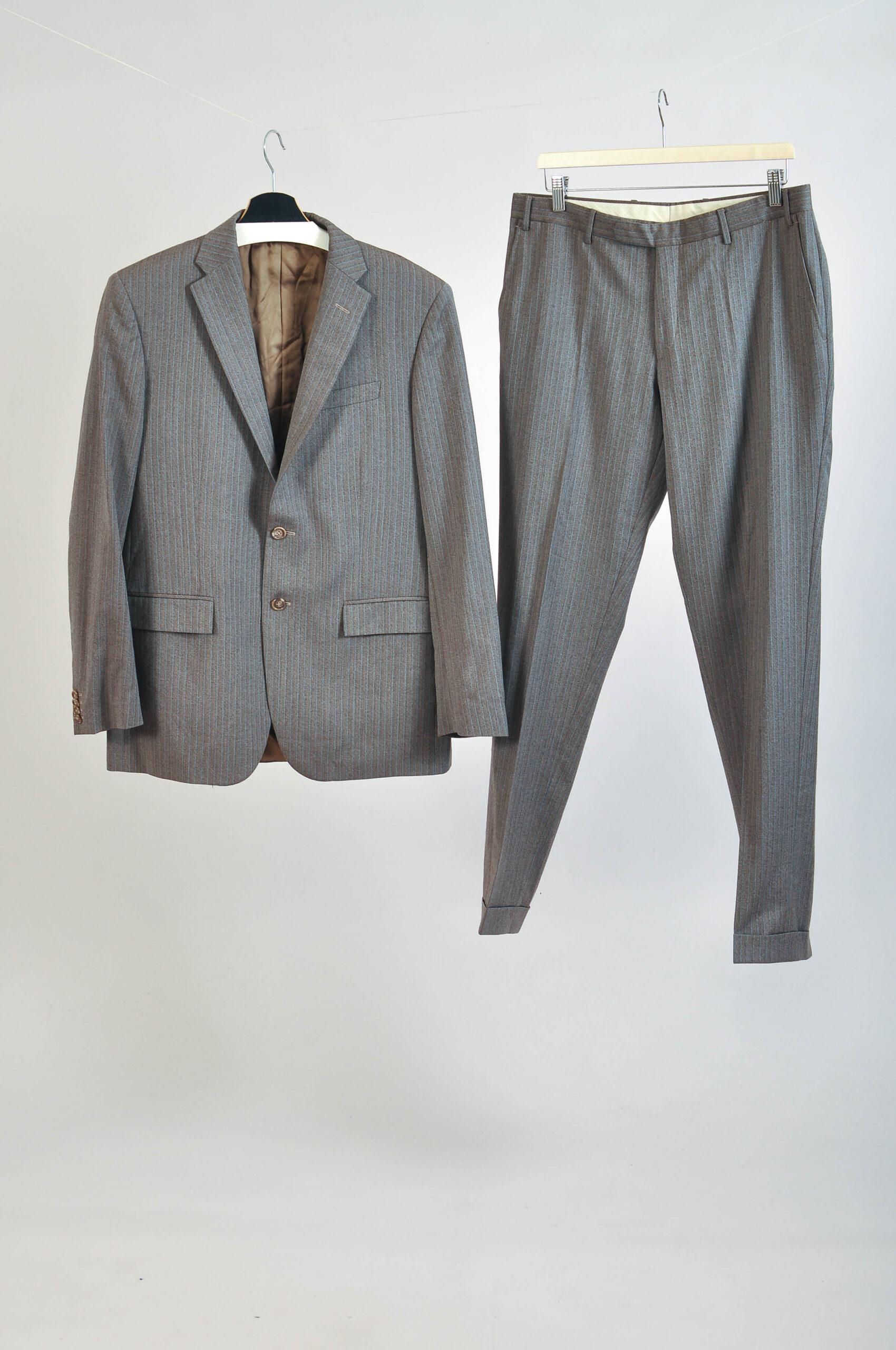 Vintage 00s Brown Striped Wool Suit | Size 50R (L)