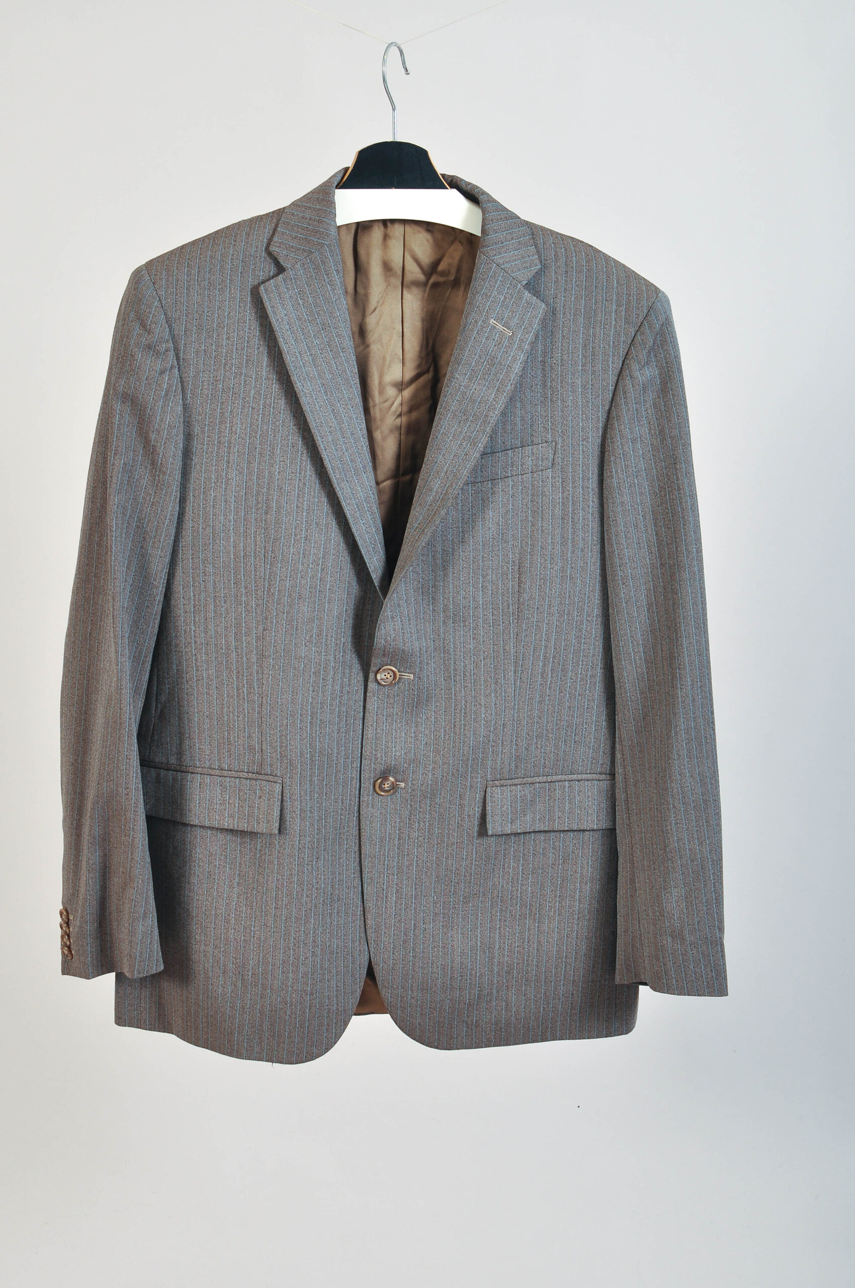 Vintage 00s Brown Striped Wool Suit | Size 50R (L) - Image 3