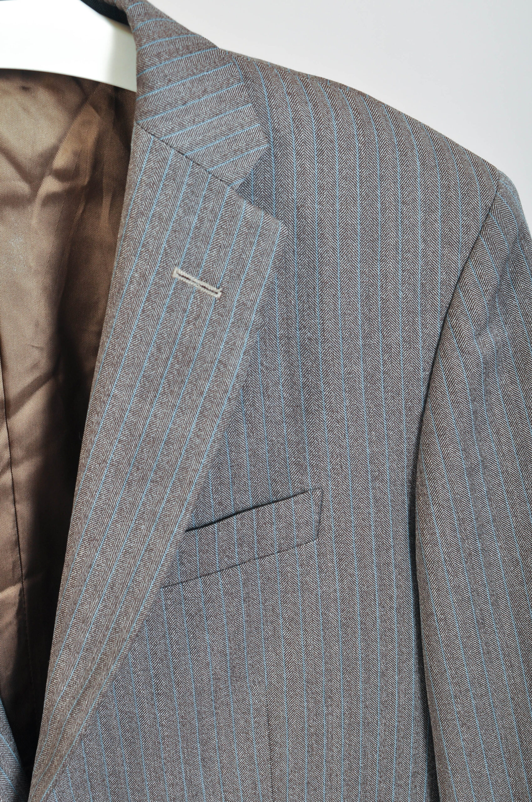 Vintage 00s Brown Striped Wool Suit | Size 50R (L) - Image 4