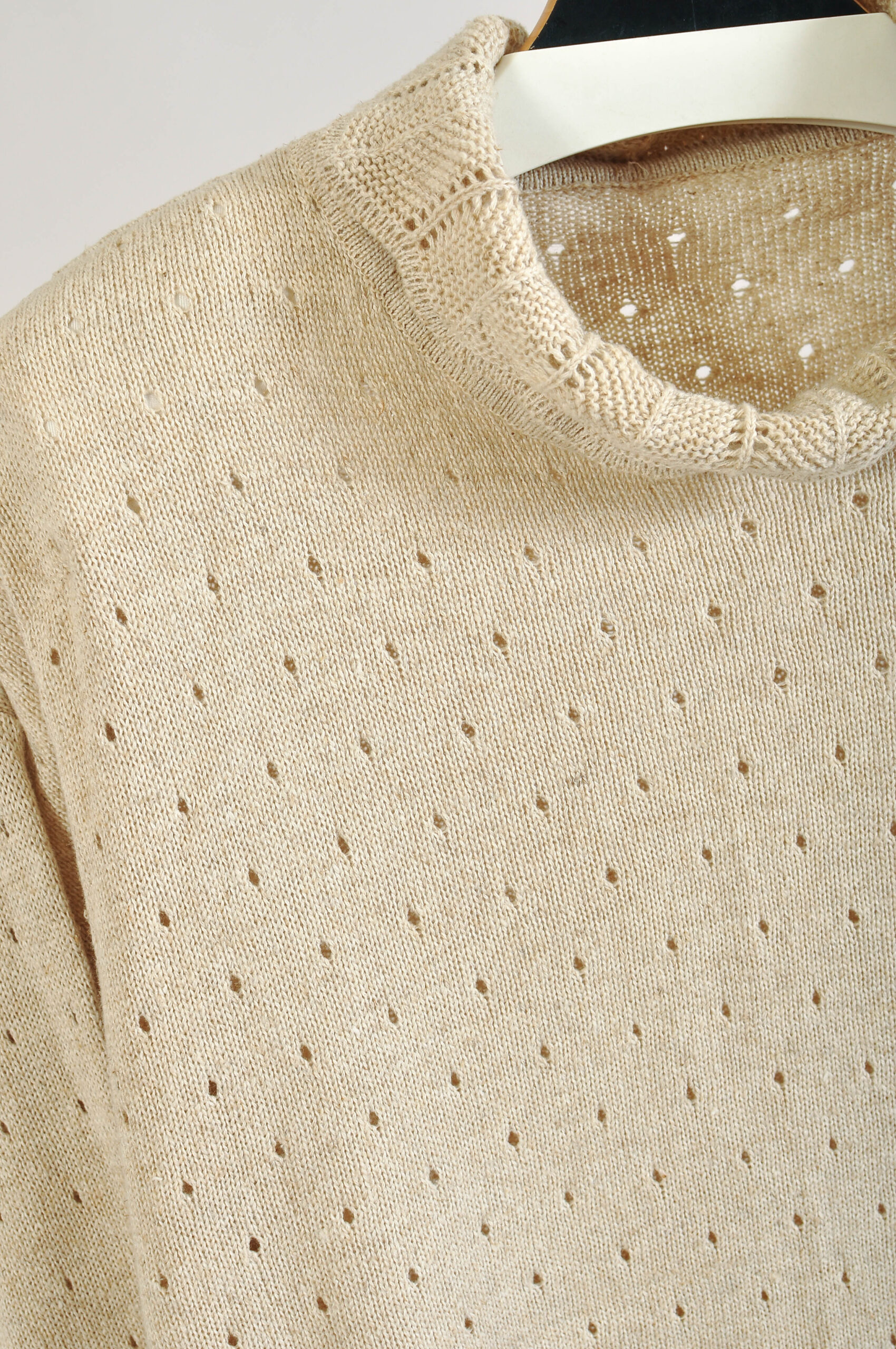 Vintage 90s Linen Blend Beige Jumper | XL Fit - Image 3