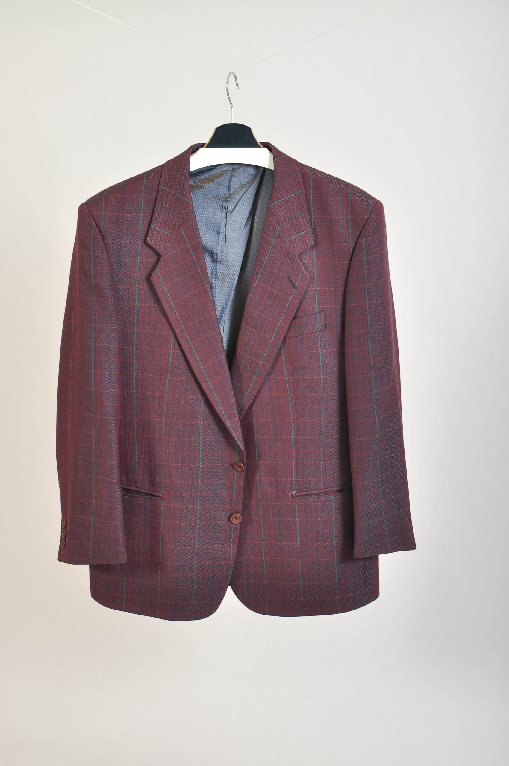 Vintage 00s Maroon Checkered Blazer Jacket | XXL
