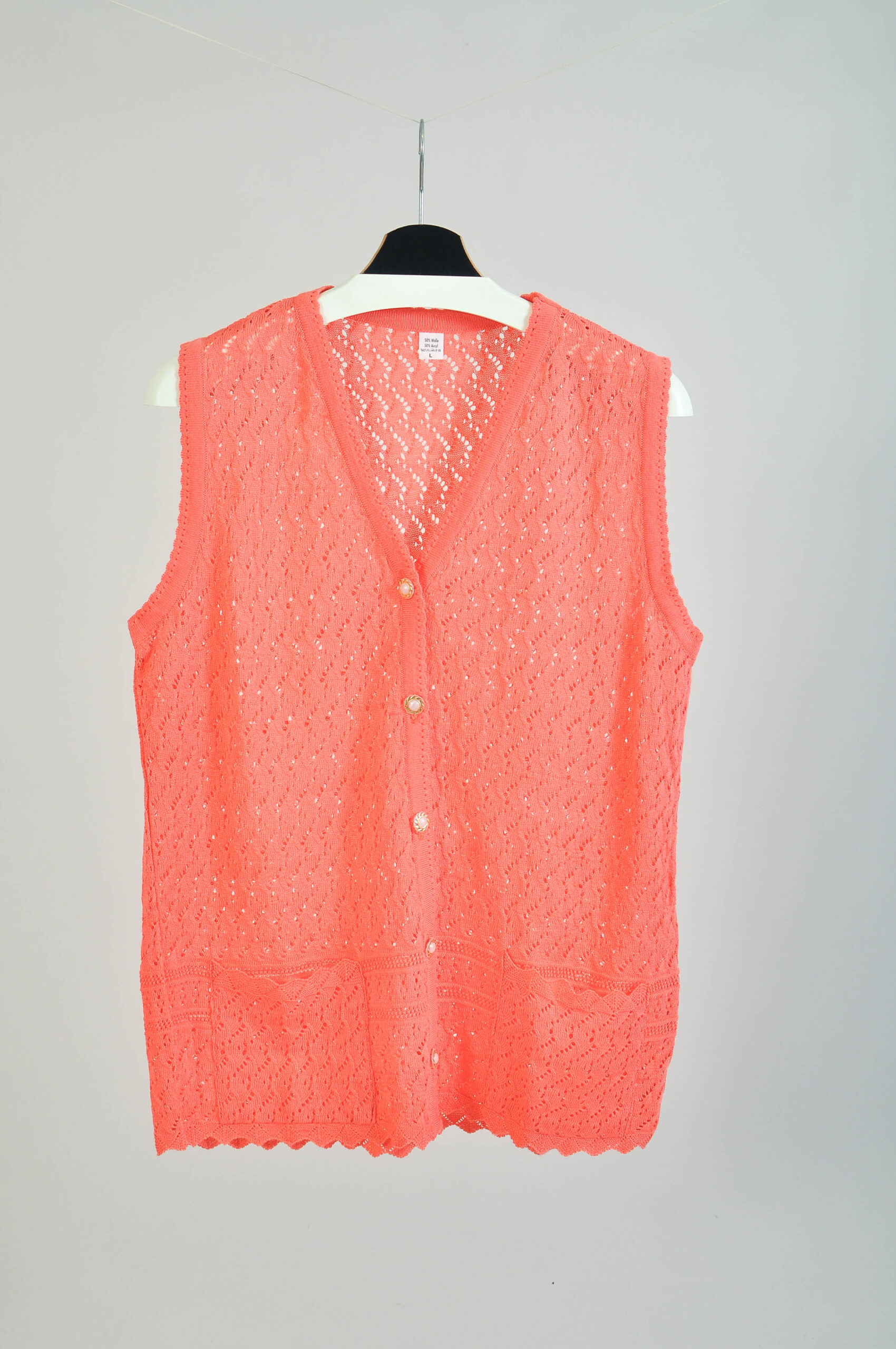 Vintage 90s Pink Knitted Vest | Size L | Wool Blend