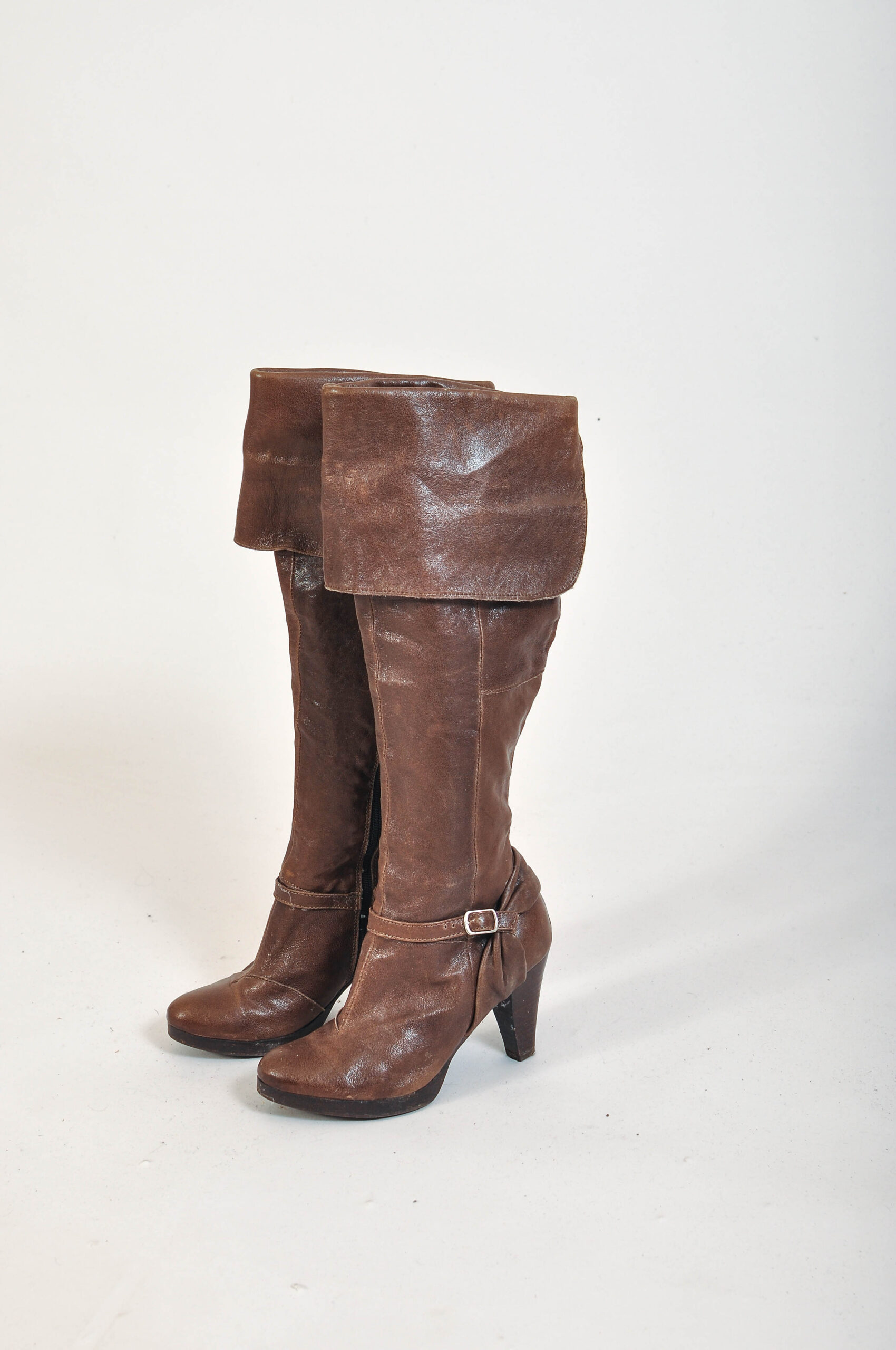 Vintage 00s Y2K Brown Leather Knee-High Boots | EU 36