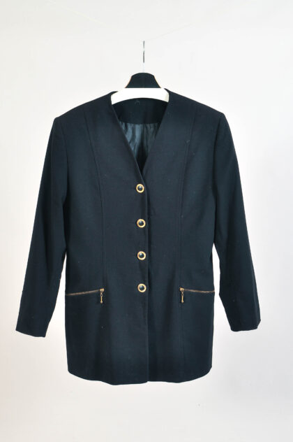 Vintage 90s Black Tailored Jacket with Gold Buttons – M/L