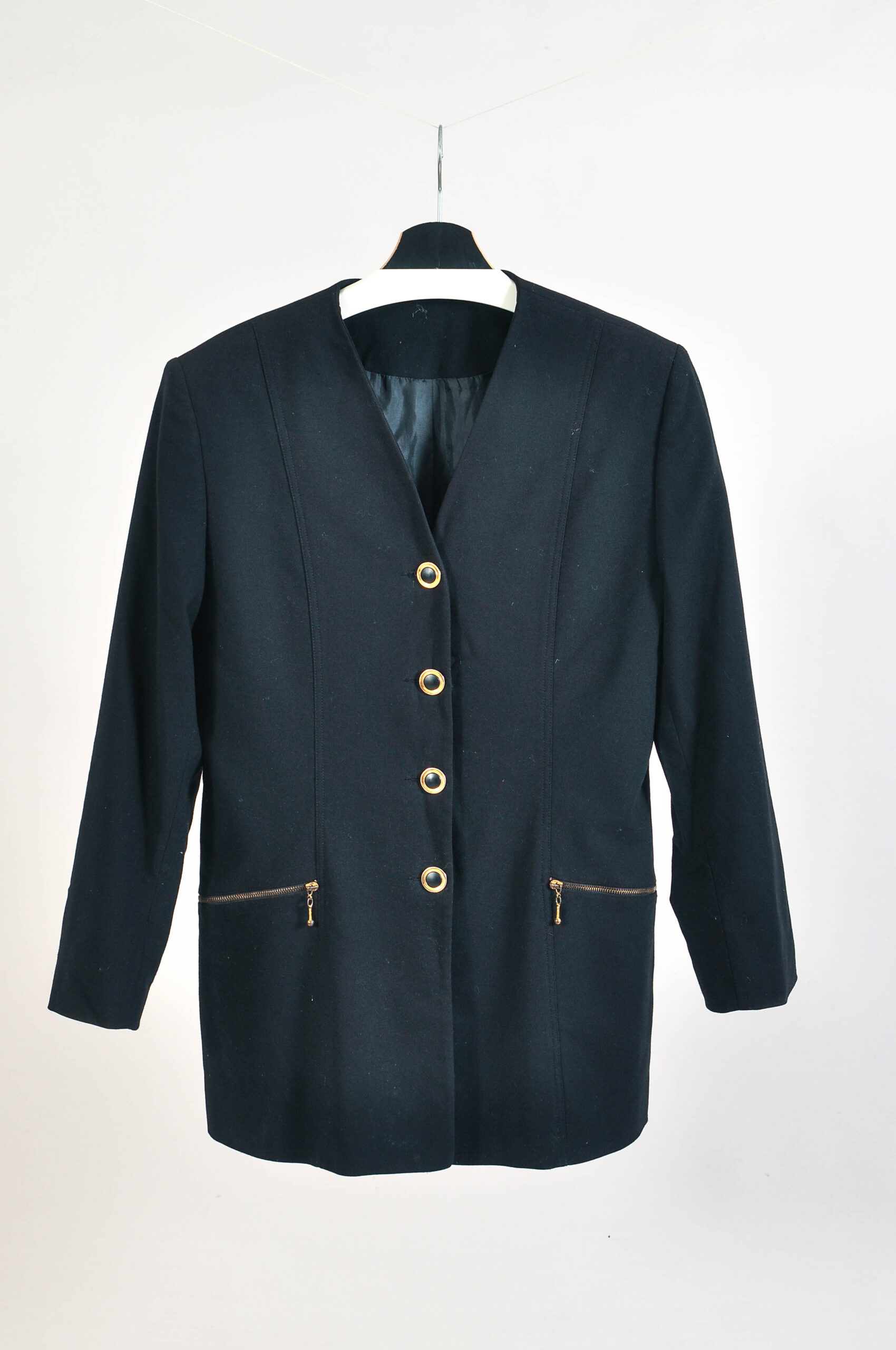 Vintage 90s Black Tailored Jacket with Gold Buttons – M/L