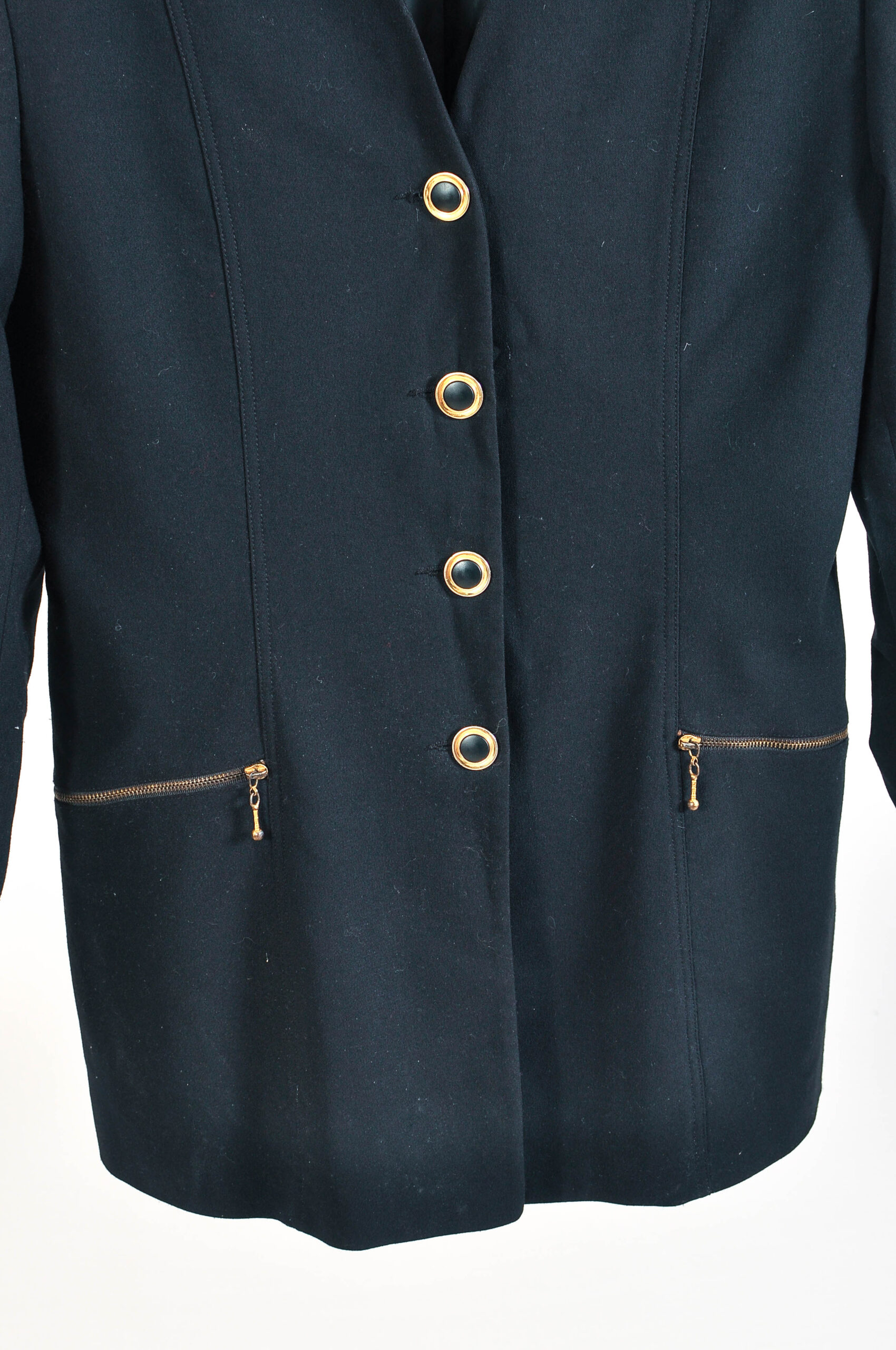 Vintage 90s Black Tailored Jacket with Gold Buttons – M/L - Image 3