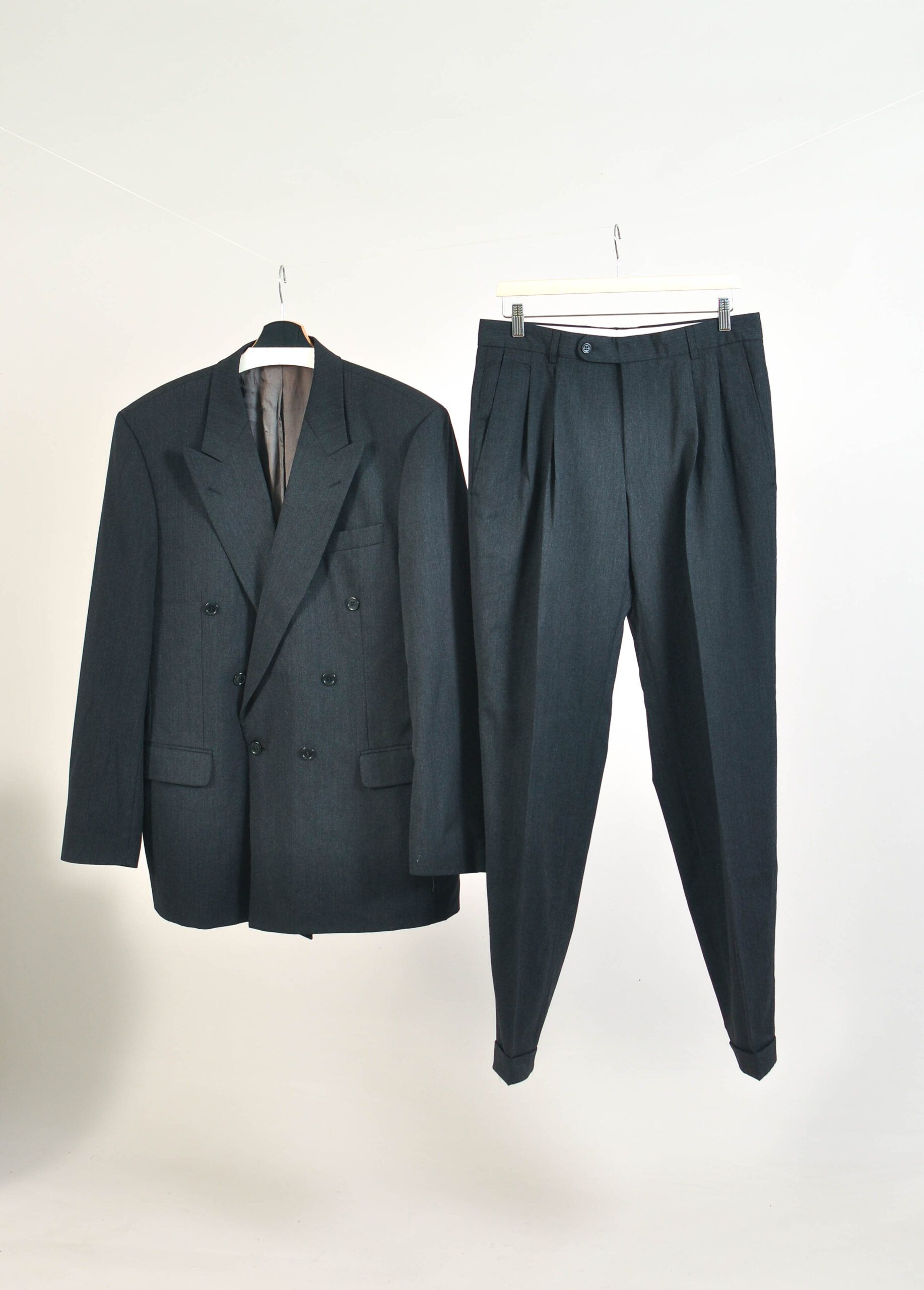 Vintage 80s Roy Robson Double Breasted Grey Wool Suit – L