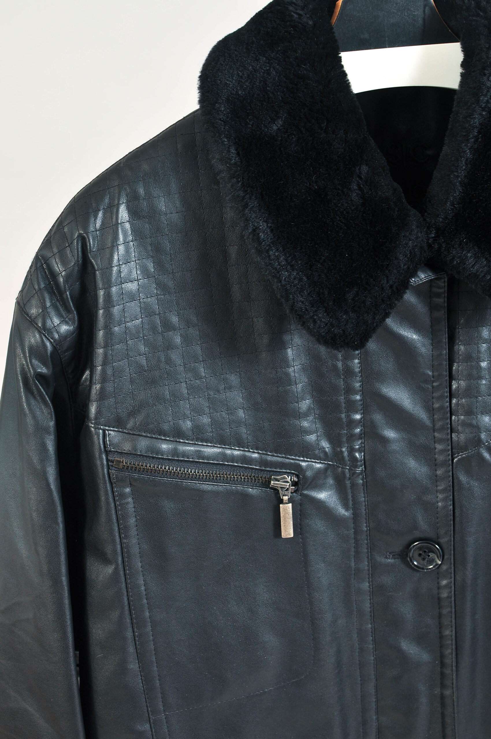 Vintage 90s Faux Leather Lined Jacket – L (GB 14) - Image 3