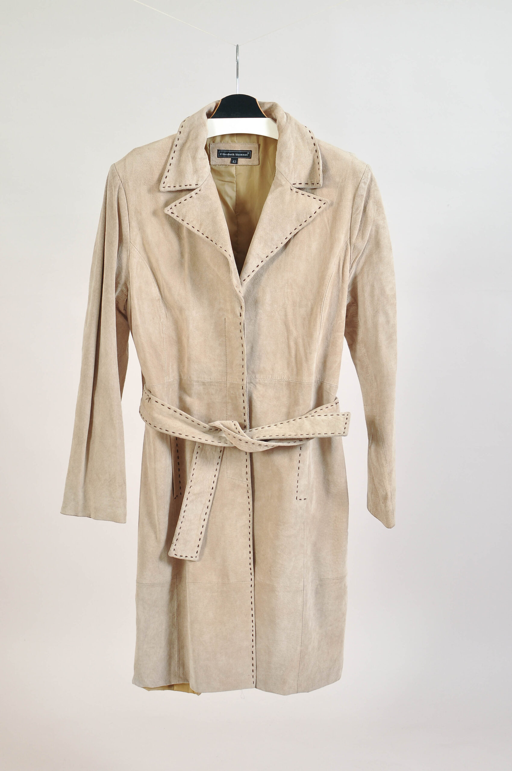 Vintage Y2K Elisabeth Shannon Beige Suede Leather Coat – M/L