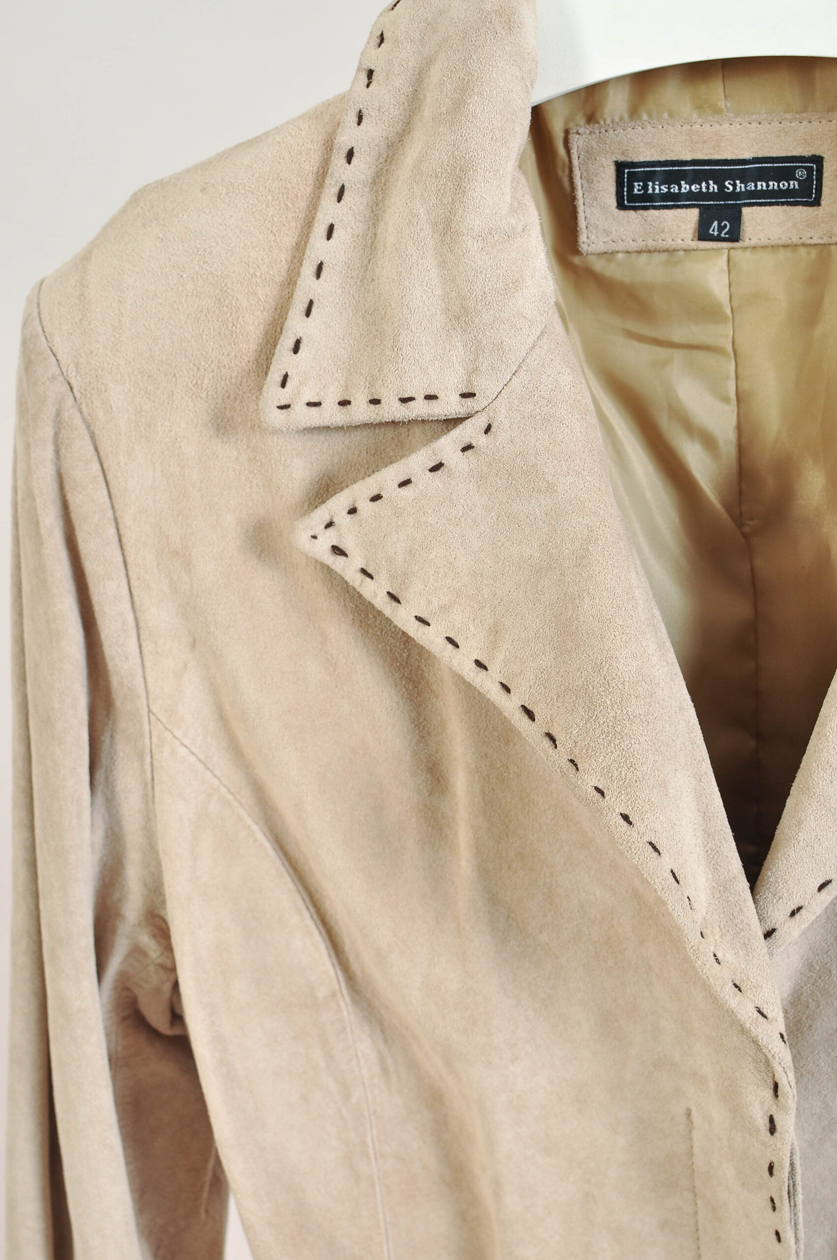 Vintage Y2K Elisabeth Shannon Beige Suede Leather Coat – M/L - Image 3