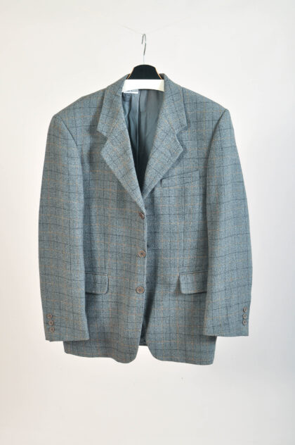 Vintage 90s Checkered Wool Blazer Jacket | XL