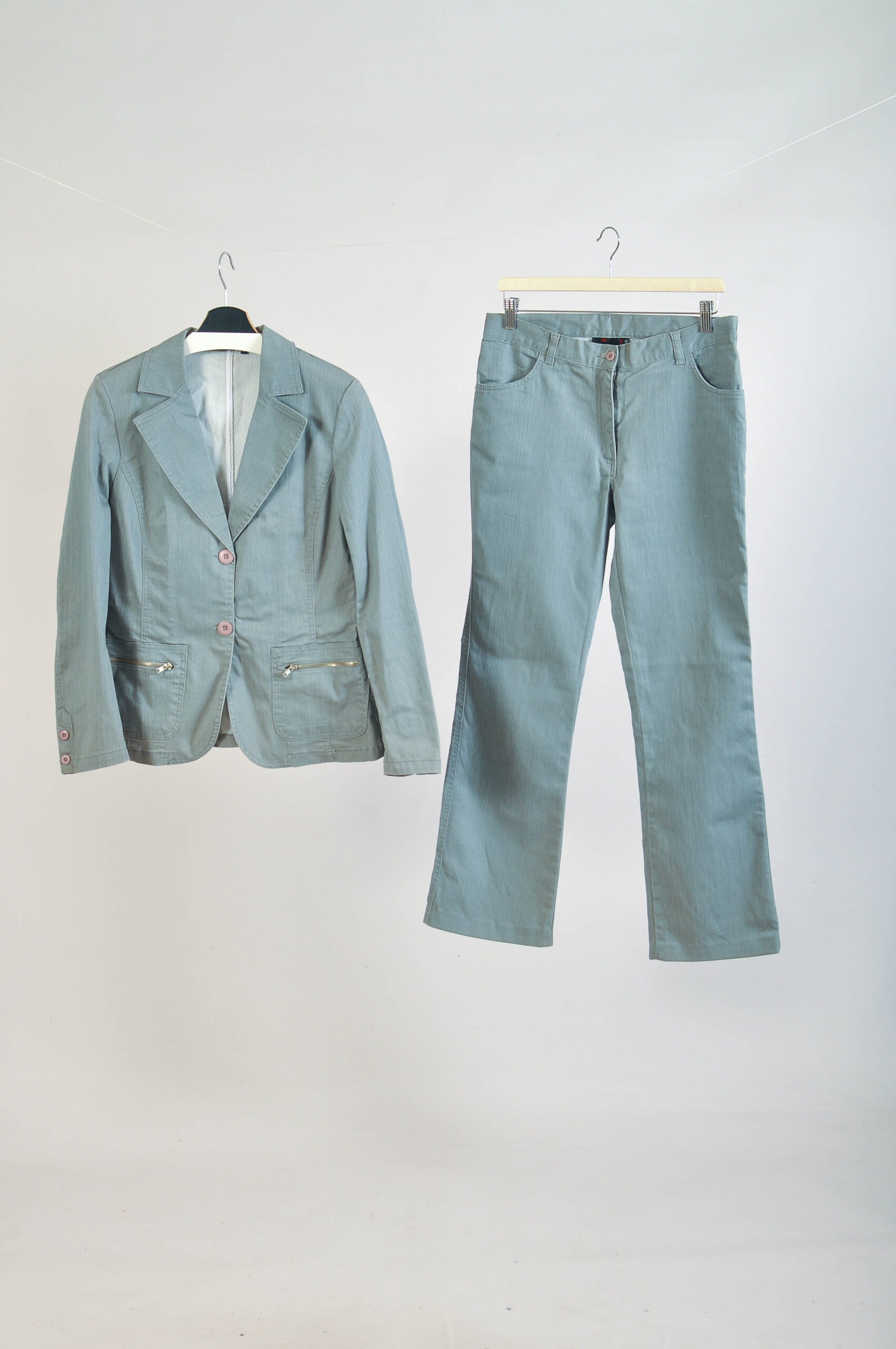 Vintage 00s Y2K Grey Denim Jacket & Pants Suit | Size 40
