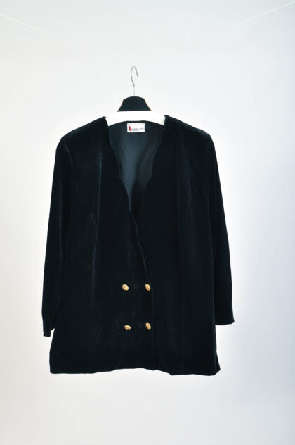 Vintage 90s Double Breasted Black Velvet Jacket – XL