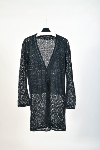 Vintage Y2K Black Mohair Maxi Cardigan – L