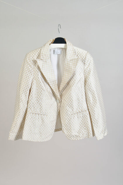 Vintage Y2K Elegance Paris White & Gold Blazer – M