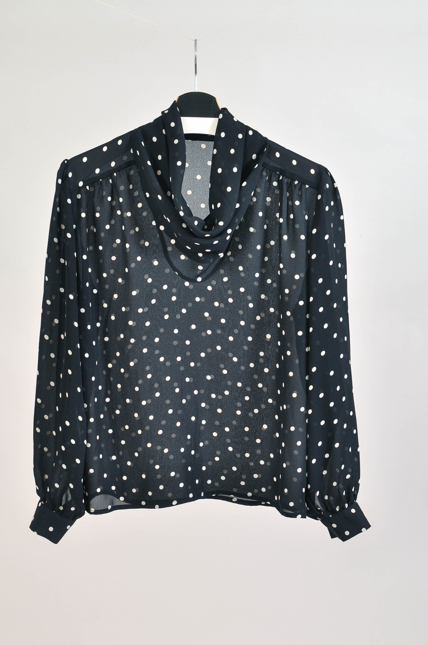 Vintage 90s Black Polka Dot Blouse – L