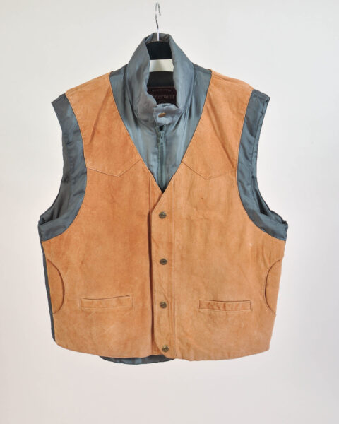 Vintage 90s Puffer Vest with Suede Leather Details – M