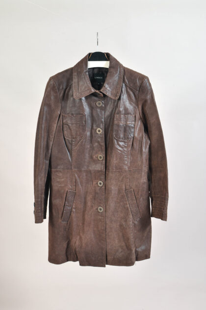 Vintage 00s Lindex Brown Suede Leather Coat – L/XL