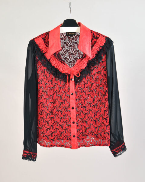 Vintage 90s Black & Red Lace Shirt – L/XL
