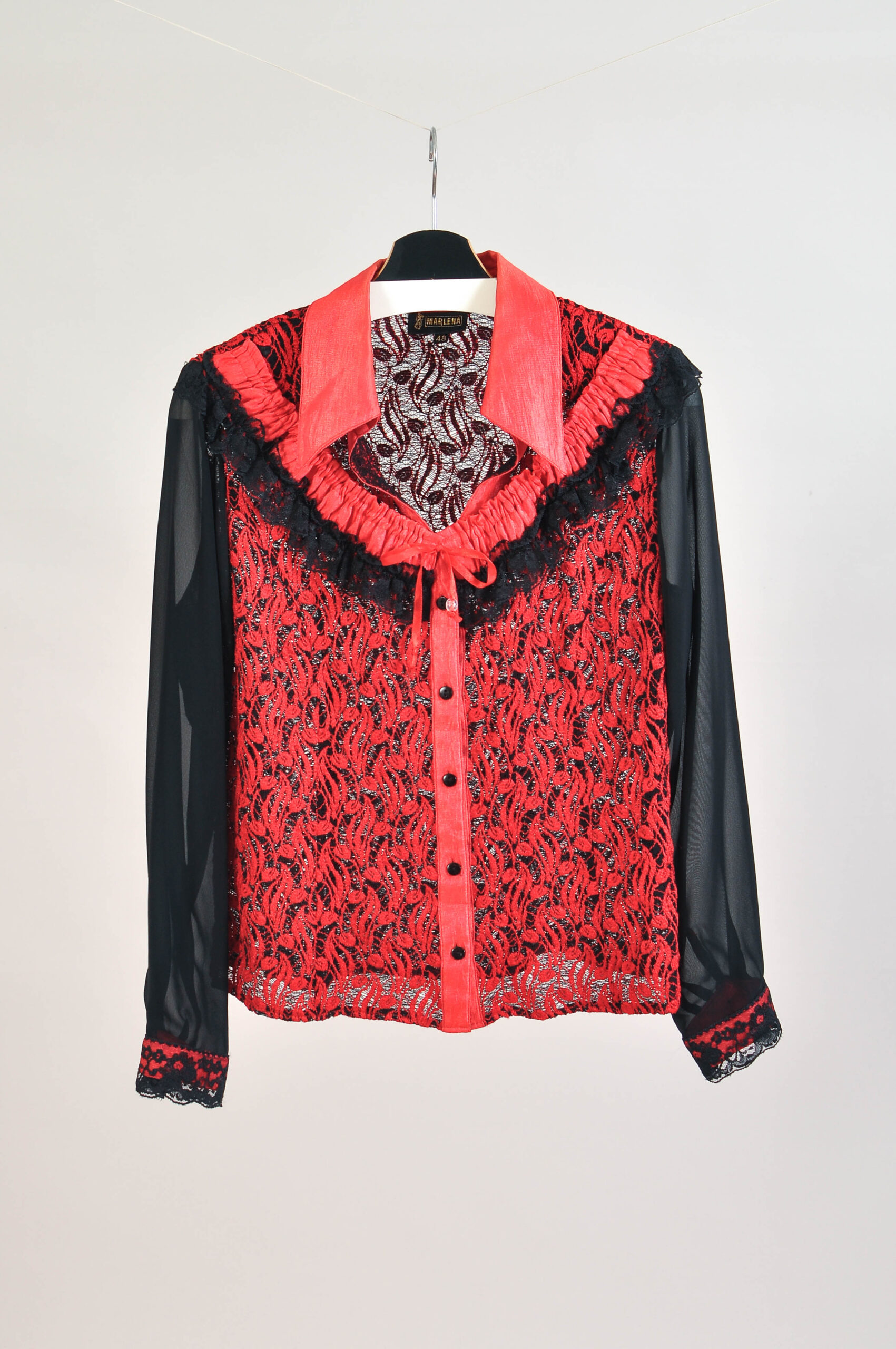 Vintage 90s Black & Red Lace Shirt – L/XL