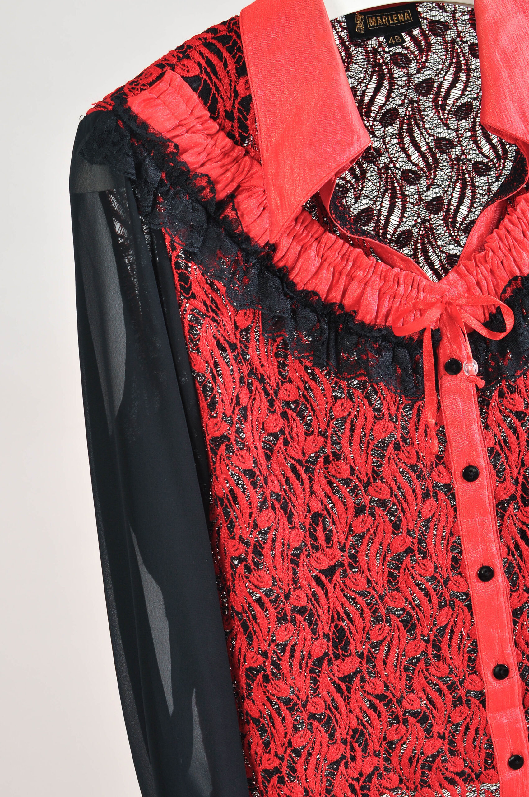 Vintage 90s Black & Red Lace Shirt – L/XL - Image 3