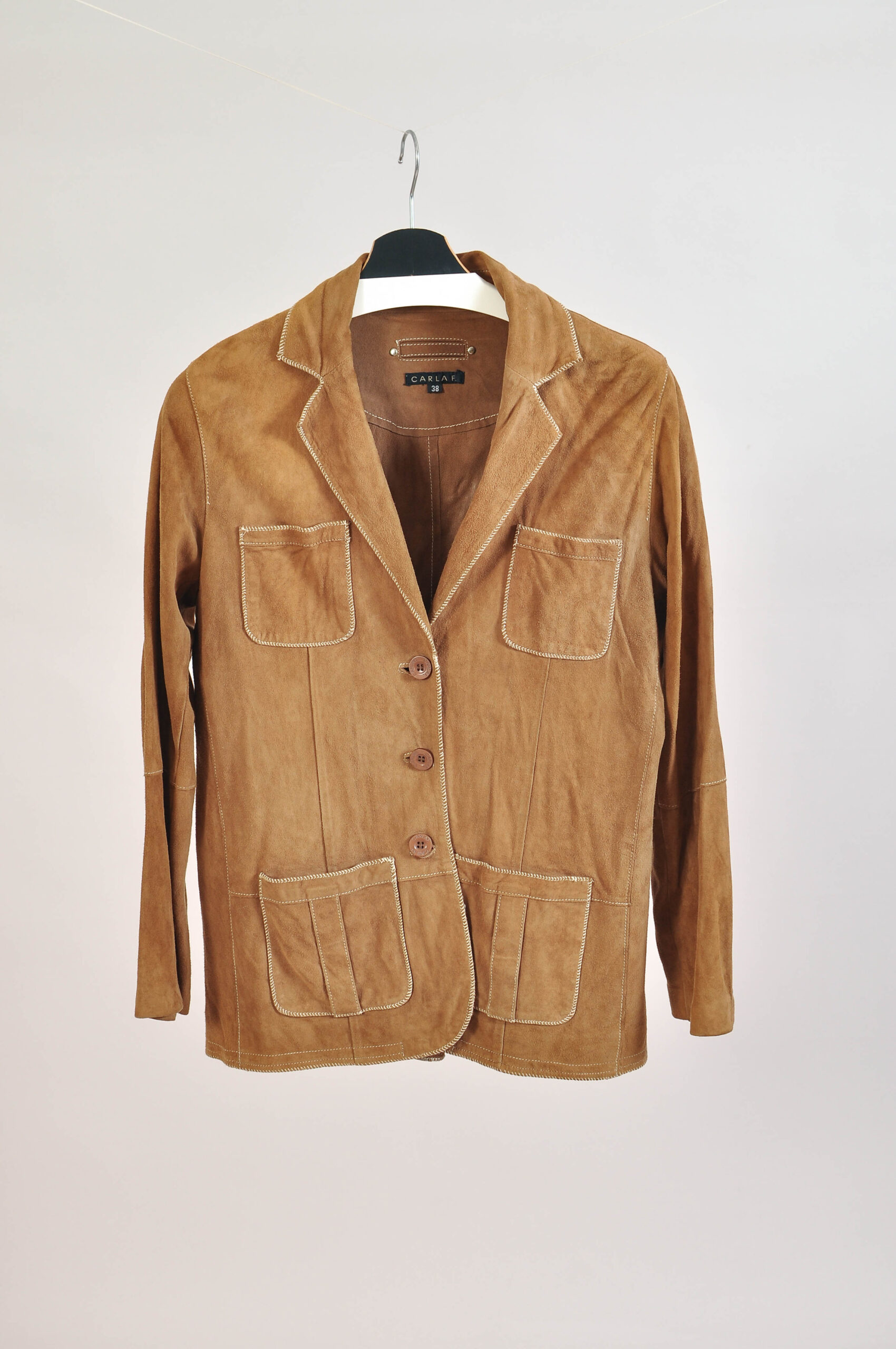 Vintage 00s Carla F. Suede Leather Jacket – Size 38