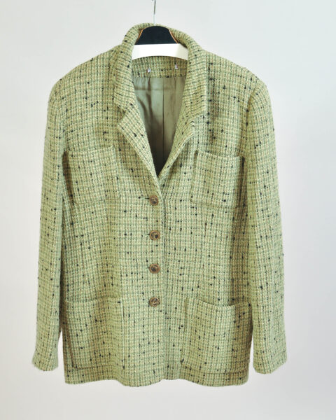 Vintage 90s Light Green Tweed Coat Jacket – L
