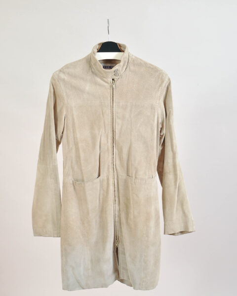 Vintage 00s Suede Leather Funnel Neck Coat – S