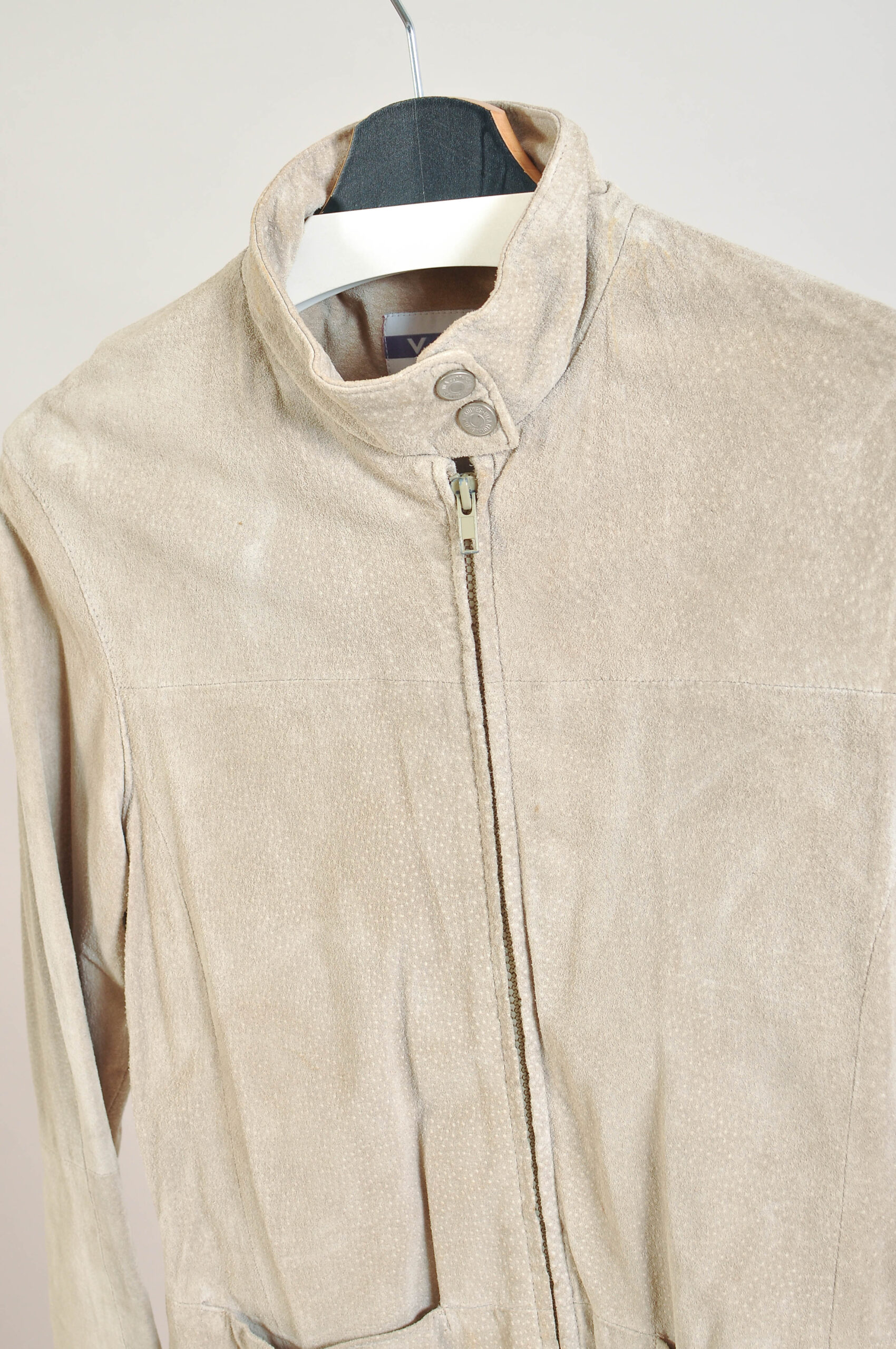 Vintage 00s Suede Leather Funnel Neck Coat – S - Image 3