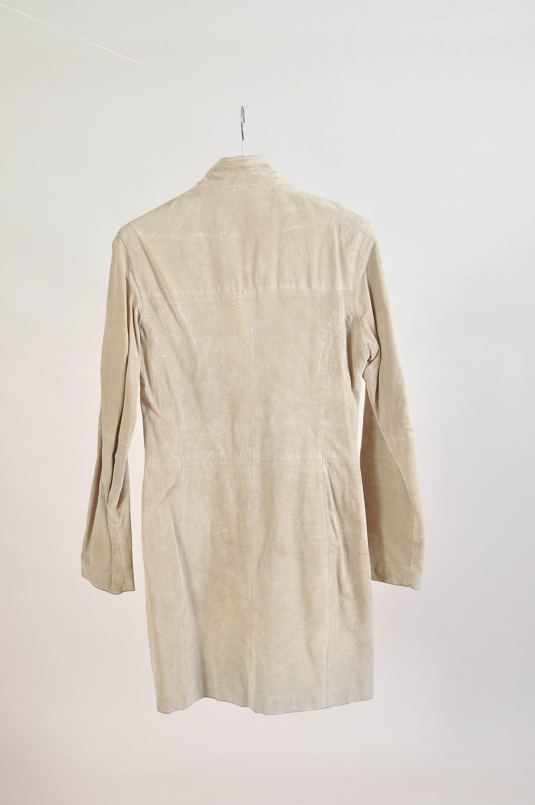 Vintage 00s Suede Leather Funnel Neck Coat – S - Image 4