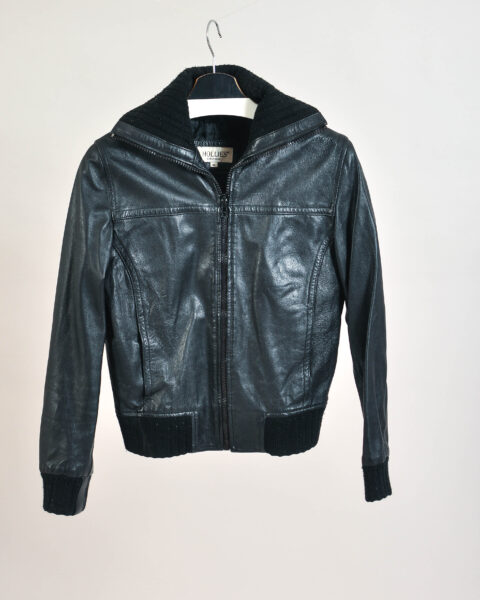 Vintage 00s Real Leather Funnel Neck Jacket – 34