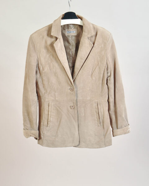 Vintage 00s Beige Suede Leather Jacket – 38