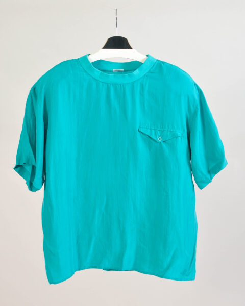 Vintage 80s Turquoise Silk T-Shirt – XL
