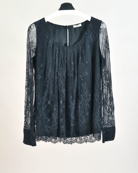 Vintage Y2K Black Lace Blouse – 42