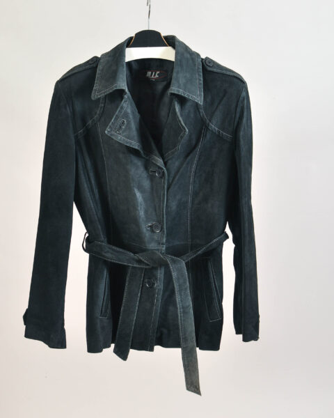 Vintage Y2K Black Suede Leather Jacket – 40
