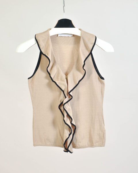 Vintage 00s Beige Ruffle Blouse – S