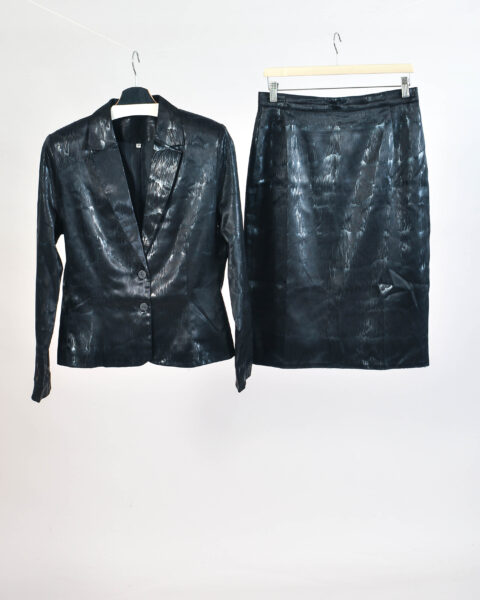 Vintage 90s Black Skirt Suit – L
