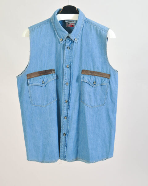 Vintage 00s Sleeveless Denim Shirt - L