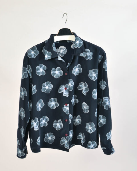 Vintage 90s Navy Retro Flower Pattern Shirt - XL