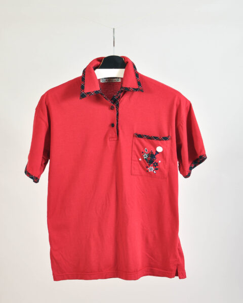 Vintage 90s Red Polo T-Shirt - M