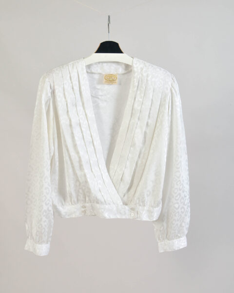 Vintage 80s White Retro Blouse -  L/XL