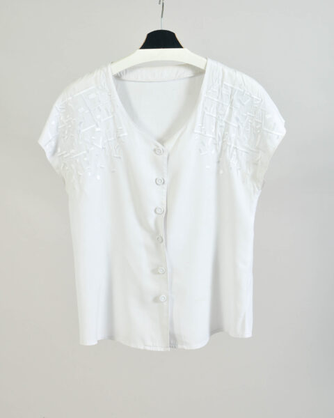 Vintage 90s White Embroidered Boho Blouse - M