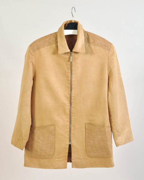Vintage 90s Beige Minimal Zip Up Jacket - L
