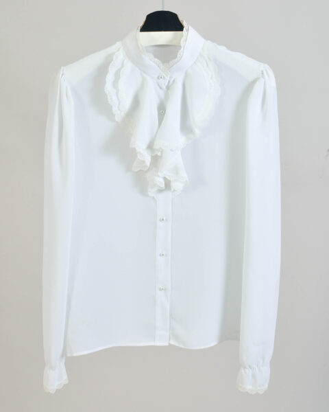 Vintage 90s White Ruffle Blouse - L